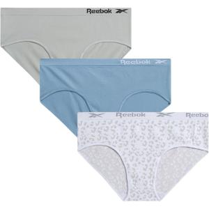 imageReebok Girls Brief Panties  3 Pack Breathable Hipster Stretch Panties  Seamless Underwear for Girls Sizes 616Faded DenimLight GreyGrey Jacquard