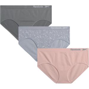 imageReebok Girls Brief Panties  3 Pack Breathable Hipster Stretch Panties  Seamless Underwear for Girls Sizes 616SharkskinLotusArtic Ice Jacquard