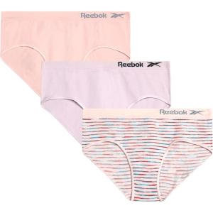 imageReebok Girls Brief Panties  3 Pack Breathable Hipster Stretch Panties  Seamless Underwear for Girls Sizes 616SpacedyePurplePink