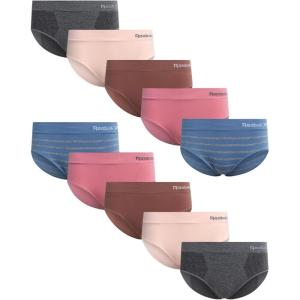 imageReebok Hipster Panties for Women  10 Pack Stretch Performance Seamless Underwear with Relaxed TagFree Waistband SXLBlue Stripe MelangeLotusCharcoal HeatherLilasDeep Taupe