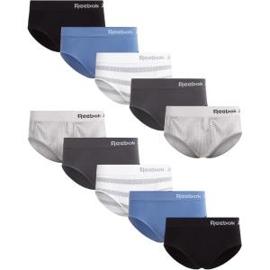 imageReebok Hipster Panties for Women  10 Pack Stretch Performance Seamless Underwear with Relaxed TagFree Waistband SXLJacquardCoronet BlueBlackened PearlBlack White Stripe