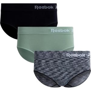 imageReebok Hipster Panties for Women  3 Pack Stretch Performance Seamless Underwear with Relaxed Tagless Waist SXLBlackSage GreenBlack Spacedye
