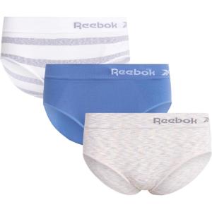 imageReebok Hipster Panties for Women  3 Pack Stretch Performance Seamless Underwear with Relaxed Tagless Waist SXLNaturalWhite StripeCoronet Blue