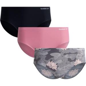imageReebok Hipster Panties for Women  3 Pack Stretch Performance Seamless Underwear with Relaxed Tagless Waist SXLSharkskinFox GloveBlack