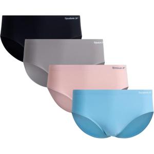 imageReebok Hipster Panties for Women  4 Pack Stretch Performance Seamless Underwear with Relaxed Tagless Waist SXLBlueLotusGreyBlack