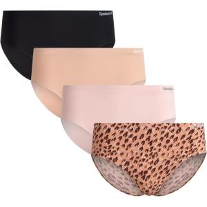 imageReebok Hipster Panties for Women  4 Pack Stretch Performance Seamless Underwear with Relaxed Tagless Waist SXLLeopardRose DustLotusBlack