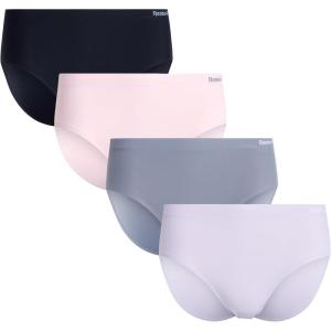 imageReebok Hipster Panties for Women  4 Pack Stretch Performance Seamless Underwear with Relaxed Tagless Waist SXLOrchid HushLotusSharkskinBlack
