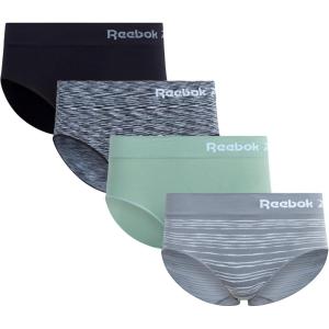 imageReebok Hipster Panties for Women  4 Pack Stretch Performance Seamless Underwear with Relaxed Tagless Waist SXLSharkskinLilyBlack