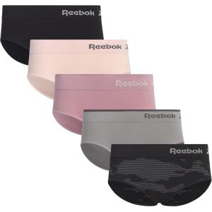 imageReebok Hipster Panties for Women  5 Pack Stretch Performance Seamless Underwear with Relaxed Tagless Waist SXLBlackCream PinkRoseSharkskinBlack Jacquard