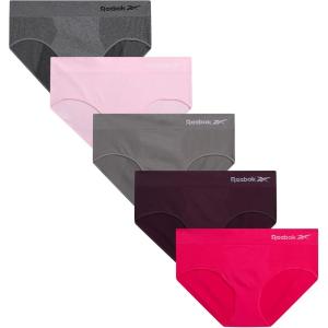 imageReebok Hipster Panties for Women  5 Pack Stretch Performance Seamless Underwear with Relaxed Tagless Waist SXLHeather GreyPink LadySharkskinRasberryPlum