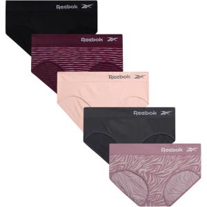 imageReebok Hipster Panties for Women  5 Pack Stretch Performance Seamless Underwear with Relaxed Tagless Waist SXLJacquardBlackened PearlLotusGrapewineBlack