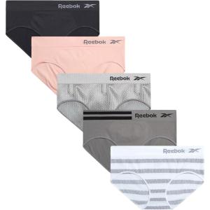 imageReebok Hipster Panties for Women  5 Pack Stretch Performance Seamless Underwear with Relaxed Tagless Waist SXLJacquardWhite StripeLotusBlackened PearlSharkskin