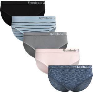 imageReebok Womens Bikini Underwear  5 Pack Stretch Performance Seamless Bikini Briefs  Breathable Underwear for Women SXLBlackAshley Blue Melange StripeSharkskinSoft PinkDark Denim Spacedye