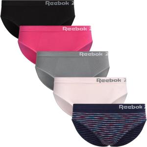 imageReebok Womens Bikini Underwear  5 Pack Stretch Performance Seamless Bikini Briefs  Breathable Underwear for Women SXLBlackVibrant PinkSharkskinSoft PinkScuba Blue Spacedye Stripe
