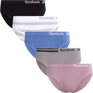 imageReebok Womens Bikini Underwear  5 Pack Stretch Performance Seamless Bikini Briefs  Breathable Underwear for Women SXLWhite StripeCoronet BlueSharkskinToadstoolBlack