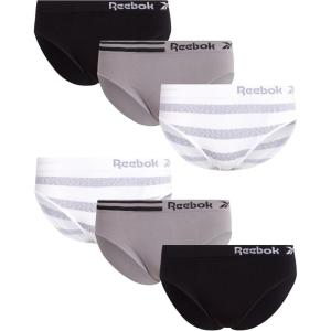 imageReebok Womens Bikinis  6 Pack Microfiber Seamless Womens Bikini Panties  Breathable Underwear for Women SXLSharkskinWhite StripeBlack
