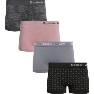 imageReebok Womens Boy Short Panties  4 Pack Stretch Performance Seamless Underwear for Women Tagless for Comfort Sizes SXLBlack JacquardSharkskinElderberryBlack Pearl Jacquard