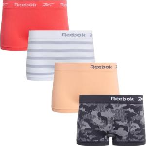 imageReebok Womens Boy Short Panties  4 Pack Stretch Performance Seamless Underwear for Women Tagless for Comfort Sizes SXLBlackApricotWhiteCoral