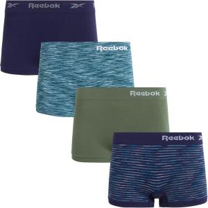 imageReebok Womens Boy Short Panties  4 Pack Stretch Performance Seamless Underwear for Women Tagless for Comfort Sizes SXLBlue SpacedyeDark ForestBlueTeal