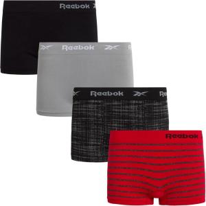 imageReebok Womens Boy Short Panties  4 Pack Stretch Performance Seamless Underwear for Women Tagless for Comfort Sizes SXLCrimson StripeBlackSharkskinBlack Jacquard