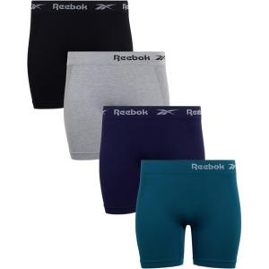 imageReebok Womens Boy Short Panties  4 Pack Stretch Performance Seamless Underwear for Women Tagless for Comfort Sizes SXLDeep TealBlackLight GreyEvening Blue