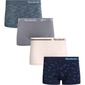 imageReebok Womens Boy Short Panties  4 Pack Stretch Performance Seamless Underwear for Women Tagless for Comfort Sizes SXLEvening BlueLotusSharkskinChina Blue Spacedye