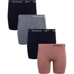 imageReebok Womens Boy Short Panties  4 Pack Stretch Performance Seamless Underwear for Women Tagless for Comfort Sizes SXLNutmegBlackCharcoalBlack
