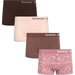 imageReebok Womens Boy Short Panties  4 Pack Stretch Performance Seamless Underwear for Women Tagless for Comfort Sizes SXLNutmegLotusJavaJacquard