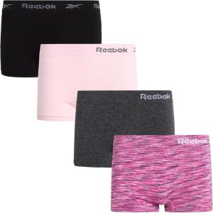 imageReebok Womens Boy Short Panties  4 Pack Stretch Performance Seamless Underwear for Women Tagless for Comfort Sizes SXLPink SpacedyeBlackPinkCharcoal