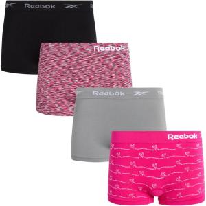 imageReebok Womens Boy Short Panties  4 Pack Stretch Performance Seamless Underwear for Women Tagless for Comfort Sizes SXLPink YarrowSharkskinBlackSpacedye