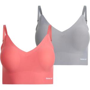 imageReebok Womens Bra  24 Pack Seamless Molded Wireless Longline Bralettes for Women with Soft Pullover Design Sizes SLBright PeachSteel Grey2pk