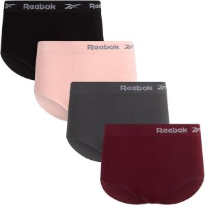 imageReebok Womens Briefs  4 Pack Breathable Ribbed Knit High Waisted Brief Panties  Seamless Underwear for Women MXLWineBlackened PearlLotusBlack