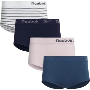 imageReebok Womens Briefs Underwear  4 Pack Seamless Stretch Performance High Cut or Boyshorts Panties for Women Sizes SXLDark Denim JacquardOrchid HushEvening BlueWhite Stripe Melange