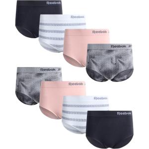 imageReebok Womens Briefs Underwear  8 Pack Seamless Stretch Performance High Cut or Boy Shorts Panties for Women Sizes SXLGrey JacquardLotusWhitegrey StripesBlackened Pearl
