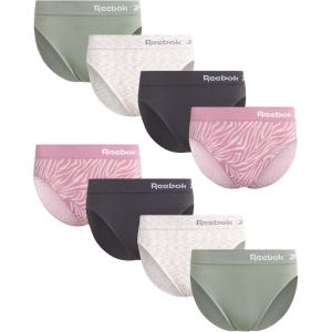 imageReebok Womens Briefs Underwear  8 Pack Seamless Stretch Performance High Cut or Boy Shorts Panties for Women Sizes SXLToadstoolBlackened PearlLily PadNatural