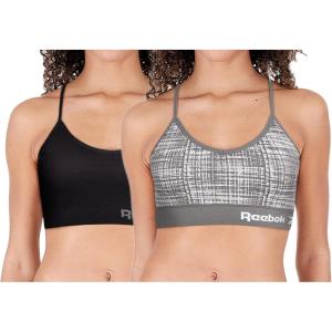 imageReebok Womens Everyday Bras  2 Pack Soft Stretch Seamless Performance Cross Back Strap Sports Bra for Women Sizes SXL Size Small Grey JacquardBlack