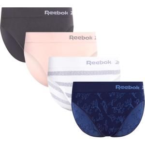 imageReebok Womens High Cut Underwear  4 Pack Breathable Soft Stretch MidRise Waist Brief Panties for Women Sizes SXLEvening BlueLotusBlackened PearlWhite Stripe
