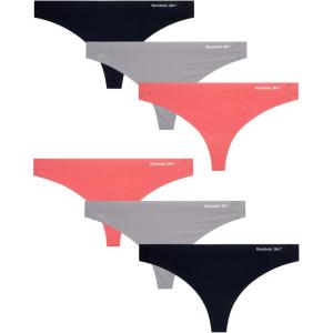 imageReebok Womens Thong Underwear  3 Pack or 6 Pack Performance Stretch Sexy Seamless Thong Panties for Women Sizes SXLCoralGreyBlack  6pk