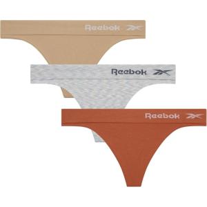imageReebok Womens Thongs  3 Pack Performance Seamless Thongs for Women Sexy Panties  Breathable Underwear for Women SXLTanLight Grey SpacedyeRust