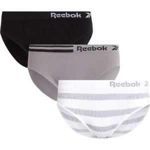imageReebok Womens Underwear  3 Pack Microfiber Seamless Womens Bikini Panties  Breathable Underwear for Women SXLSharkskinWhite StripeBlack