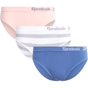 imageReebok Womens Underwear  3 Pack Microfiber Seamless Womens Bikini Panties  Breathable Underwear for Women SXLWhite StripeLotusCoronet Blue