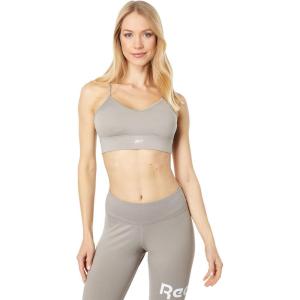imageReebok Womens WOR Tri Back Medium Impact Training Sports BraBoulder GreyWhite Vector Logo