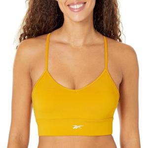 imageReebok Womens WOR Tri Back Medium Impact Training Sports BraBright OchreSmall White Logo