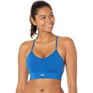 imageReebok Womens WOR Tri Back Medium Impact Training Sports BraVector BlueSmall White Logo