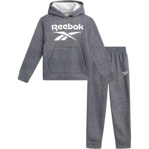 imageReebok Baby Boys Pants Set  2 Piece Pullover Hoodie and Joggers Jog Set  Cozy Fleece Play Wear Pant Sets for Toddler SizesDark Grey Heather