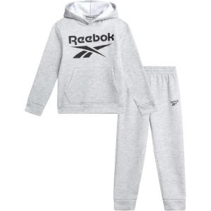 imageReebok Baby Boys Pants Set  2 Piece Pullover Hoodie and Joggers Jog Set  Cozy Fleece Play Wear Pant Sets for Toddler SizesLight Grey Heather