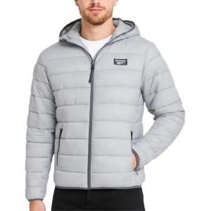 imageReebok Mens Jacket  Lightweight Hooded Quilted Puffer Coat  Warm Insulated Winter Jacket for Men S4XIce Grey