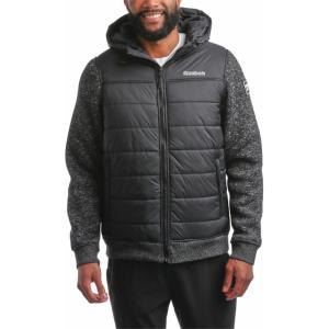 imageReebok Mens Jacket  Warm Insulated Quilted Puffer Jacket with Sweater Fleece Sleeves  Hooded Outdoor Jacket for Men MXLBlack