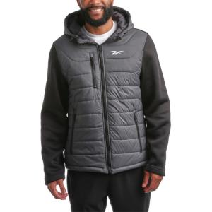 imageReebok Mens Jacket  Warm Insulated Quilted Puffer Jacket with Sweater Fleece Sleeves  Hooded Outdoor Jacket for Men MXLCharcoal Grey