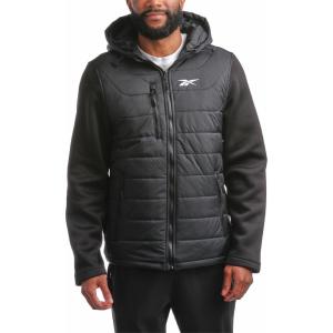 imageReebok Mens Jacket  Warm Insulated Quilted Puffer Jacket with Sweater Fleece Sleeves  Hooded Outdoor Jacket for Men MXLJet Black